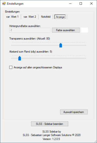 SLSS Sidebar - Anzeigeeinstellungen