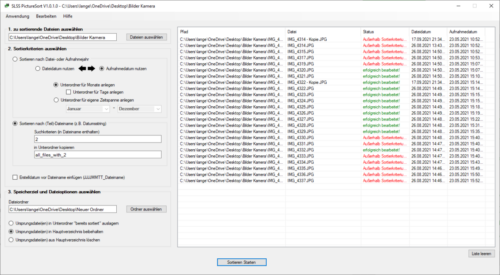 SLSS PictureSort V1.0.1.0 - nach Sortiervorgang