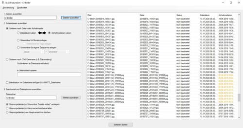 SLSS PictureSort - Für Sortierung geladene und analysierte Bilddateien