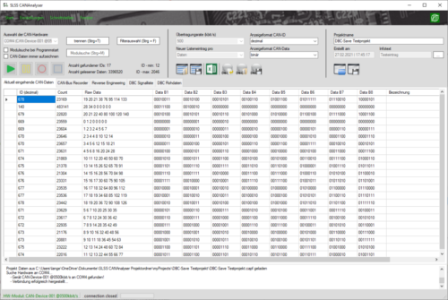 SLSS_CANAnalyser - Langzeitaufzeichnungstest mit >3 Millionen Werten 